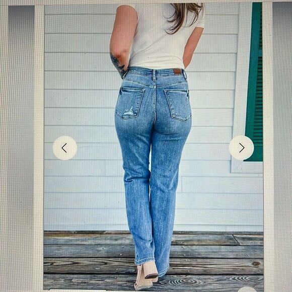 EXCELLENT CONDITION JUDY BLUE STRAIGHT LEG HI-RISE JEANS SIZE 15/32 - Picture 4 of 11